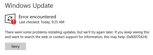 Ошибка обновления Windows 0x80070424